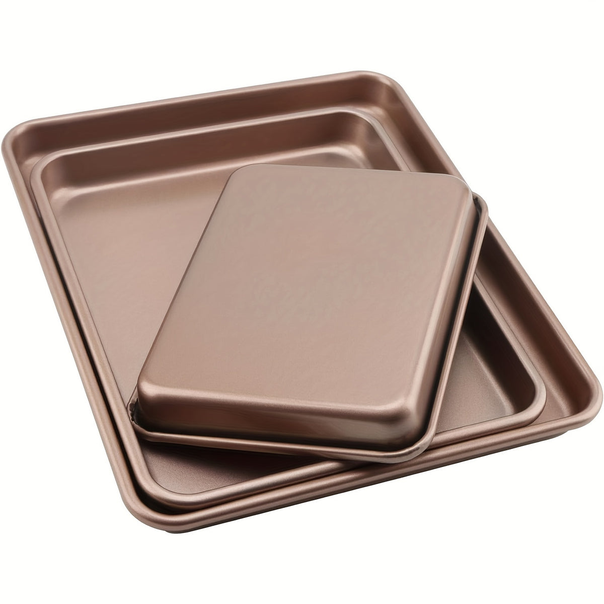 Nonstick Baking Tray Set of 3 - Round Cake Pans 9, 11 & 13 Inch, Gold Finish Oven Safe Baking Pans for Cakes, Bread & Pastries, Nested Set for Easy Storage