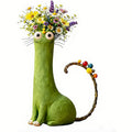 Bohemian Cat Shaped Vase & Flower Pot – Retro Style Plastic Animal Planter, Desktop Shelf Decor & Unique Gift for Cat Lovers, Room Centerpiece & Plant Holder
