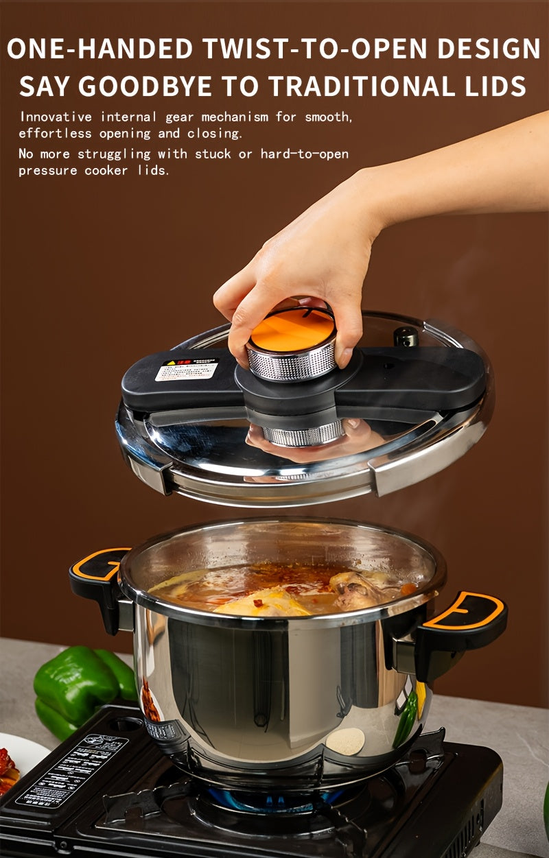 Stainless Steel Pressure Cooker & Stew Pot with One-Twist Lock Lid – 1.32, 1.59 & 2.11 Gal Sizes, Induction & Gas Compatible, Dishwasher Safe for Family Meals