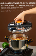 Stainless Steel Pressure Cooker & Stew Pot with One-Twist Lock Lid – 1.32, 1.59 & 2.11 Gal Sizes, Induction & Gas Compatible, Dishwasher Safe for Family Meals