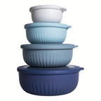 Wide Mouth Plastic Mixing Bowl Set with Lids 8 Piece 4 Bowls 4 Flip-Top Lids Multiple Sizes Food Grade Dishwasher Safe Freezer Safe Snack Salad Dressing Bowl Black Pink Blue