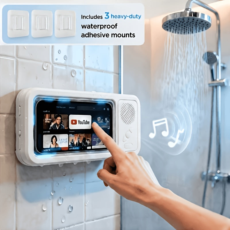 Shower Phone Holder 360 Degree Rotating Waterproof Wall Mount with Wireless Bluetooth Speaker IPX5 Rated for Bathroom Tub Kitchen Mirror Compatible with 4-6.8 Inch Phones Black White Pink