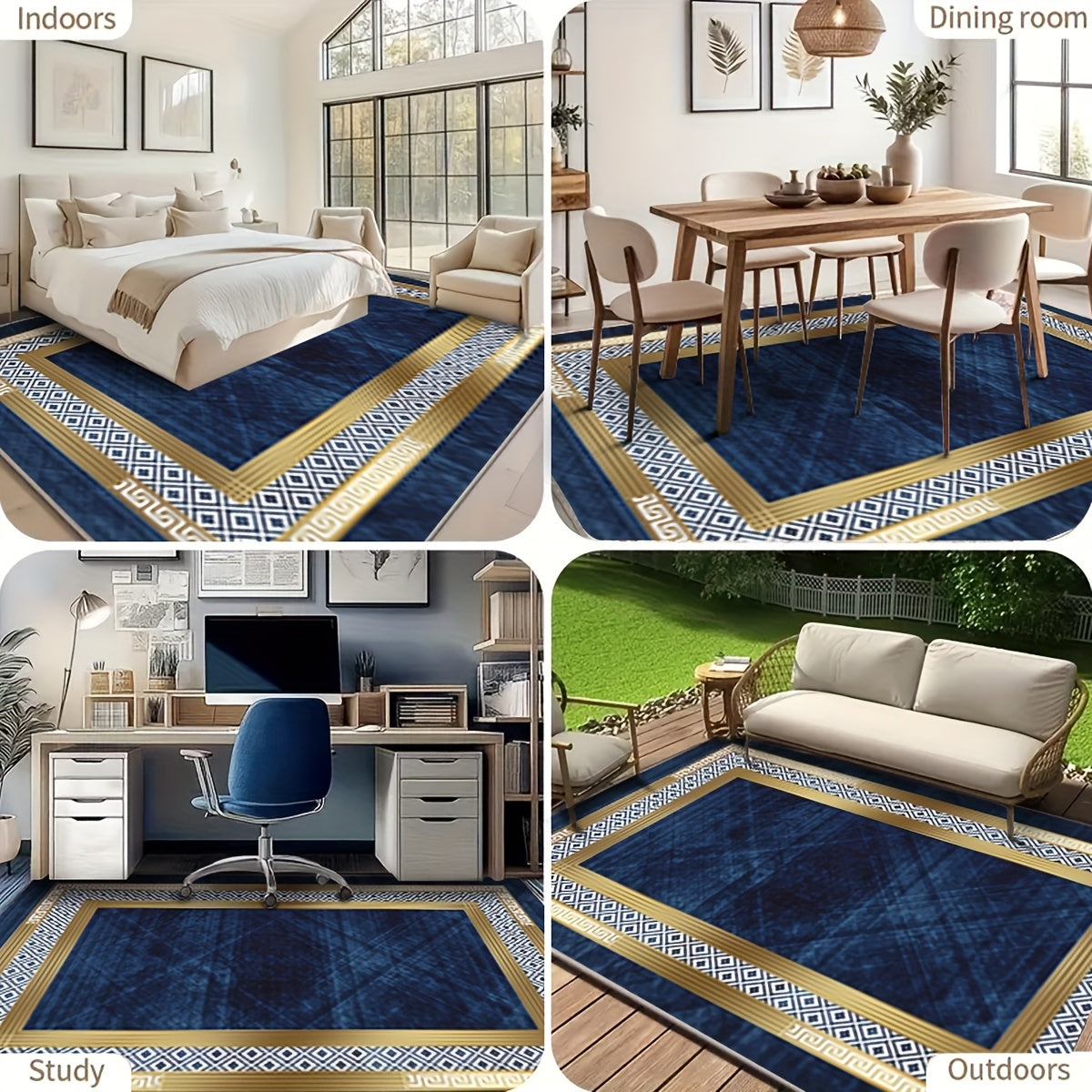 Cashmere-Feel Luxury Area Rug Anti-Slip Washable Soft Indoor Floor Mat for Living Room Bedroom Dining Room Office Outdoor Multiple Sizes