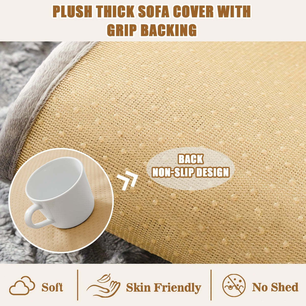 Honeycomb Velvet Sofa Slipcover Pet-Friendly Non-Slip with Cute Dog Embroidery, Bohemian Style Machine Washable Polyester Couch Cover for Sofa Cushion Backrest Armrest – Single Piece Home Decor, Grey
