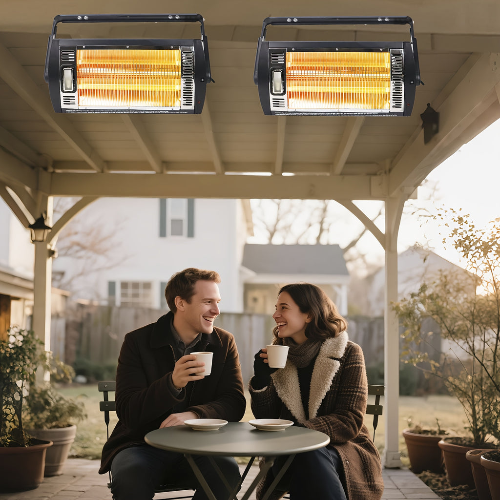 Ceiling Mounted Electric Heater 1500W – Garage, Shop & Patio Infrared Quartz Heater | 120V, 90° Adjustable Tilt, Dual Heating Elements, Overheat Protection | 1 or 2 Pack
