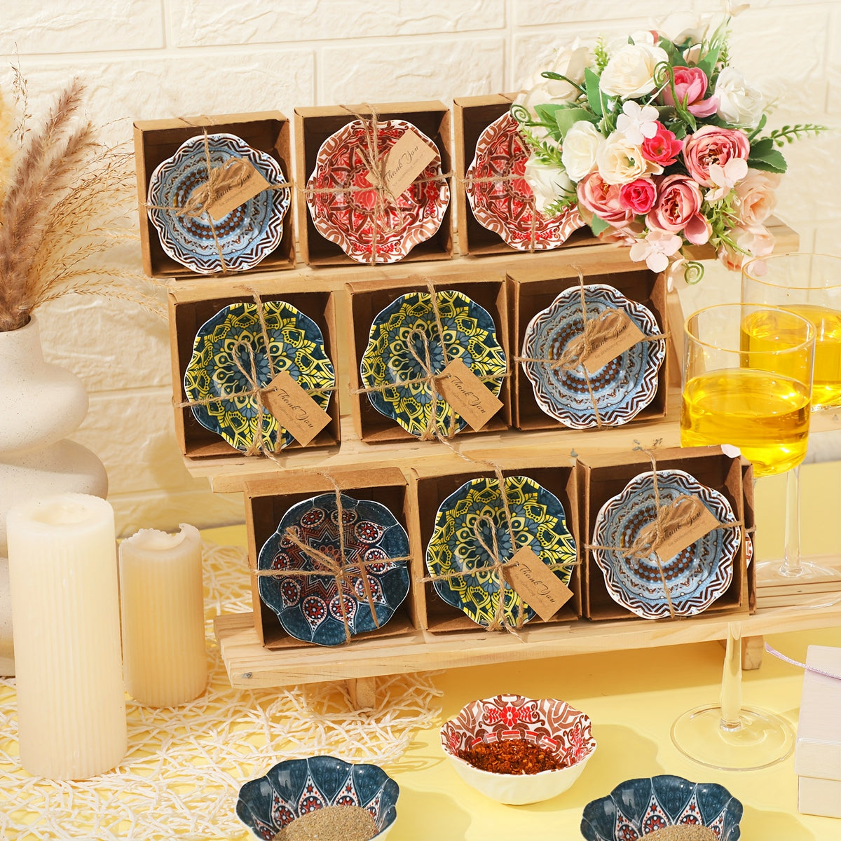 Small Ceramic Bowls 12 Pack 3.3 Inch Boho Wedding Souvenirs Dipping Bowl Bridal Shower Guest Gifts Mexican Pottery Rustic Decor