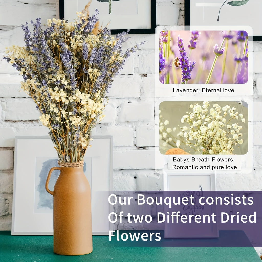 Dried Lavender & Baby’s Breath Flower Bundles 2 Bunches 17 Inch – Dried Gypsophila Bouquet for Vase, Home Decor, Wedding, Photography & DIY Wreath – Valentine’s Day Floral Arrangement Gift