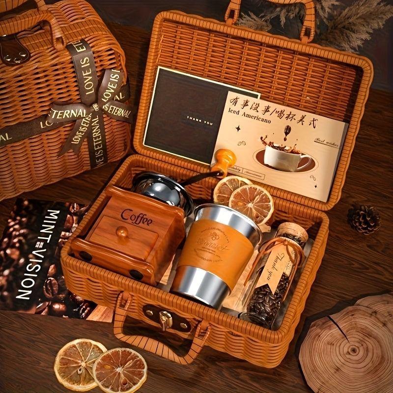 Portable Hand Grinder Coffee Set for Travel Office Outdoor | Manual Coffee Grinder Gift Set with Stainless Steel Burr