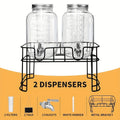 2-Pack 1-Gallon Glass Beverage Dispenser with Stand Stainless Steel Spigot and Ice Tube Leak-Proof Lemonade Water Drink Dispenser for Parties Camping Kitchen