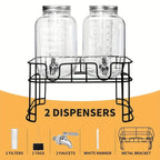 2-Pack 1-Gallon Glass Beverage Dispenser with Stand Stainless Steel Spigot and Ice Tube Leak-Proof Lemonade Water Drink Dispenser for Parties Camping Kitchen