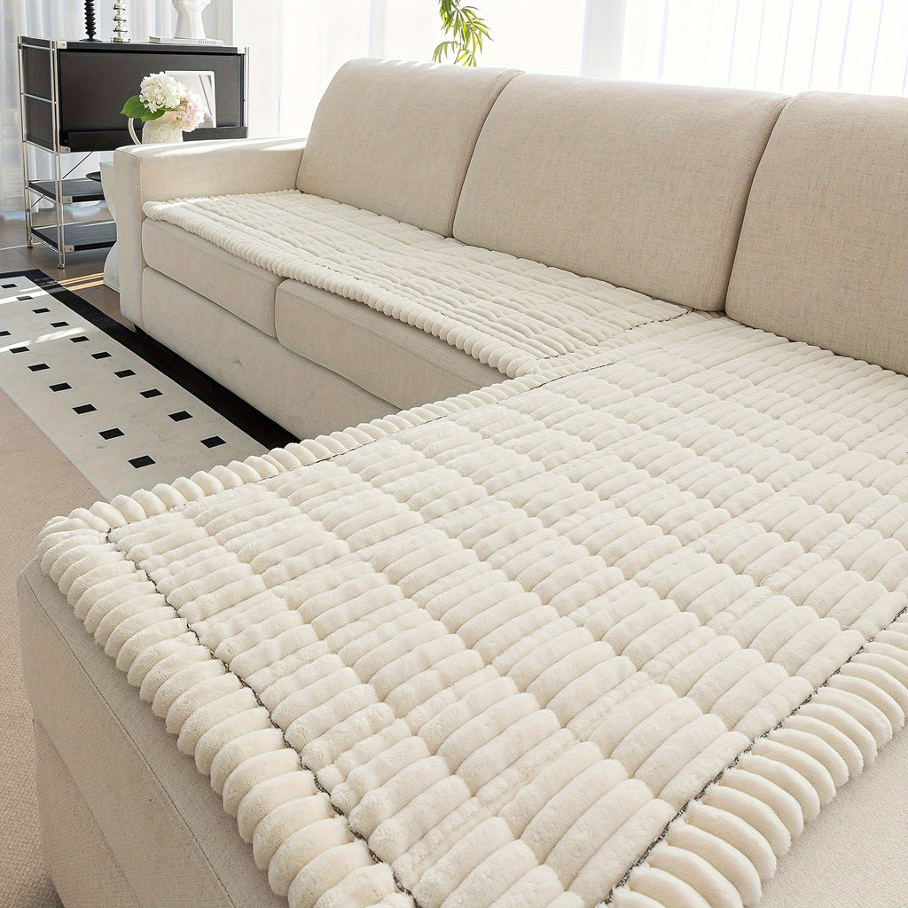 Jacquard Couch Cushion Cover 2pcs Set Solid Color Sofa Seat Cover - Soft Thick Plush Non-Slip Machine Washable Pet Friendly for 2 3 4 Seat Sectional Sofa Living Room Bedroom, 4 Colors