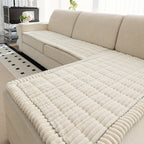 Jacquard Couch Cushion Cover 2pcs Set Solid Color Sofa Seat Cover - Soft Thick Plush Non-Slip Machine Washable Pet Friendly for 2 3 4 Seat Sectional Sofa Living Room Bedroom, 4 Colors