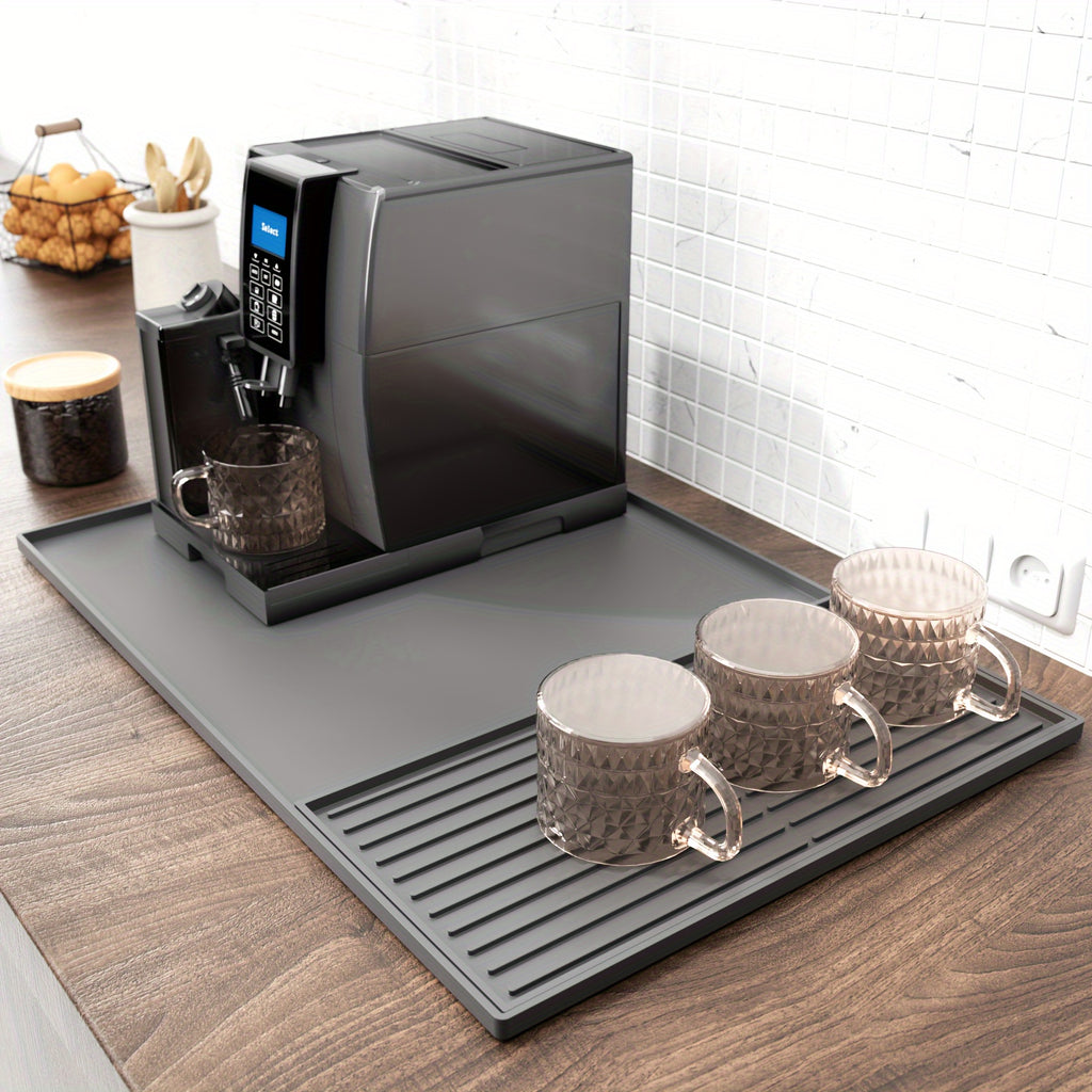 Silicone Coffee Mat with Raised Edges 2-in-1 Coffee Bar Mat and Dish Drying Mat - Countertop Protector for Coffee Machine, Espresso Maker & Kitchen Counter, 23.6 x 15.7 Inch