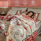 Christmas Quilt Set Queen King 3 Piece – Rustic Lodge Deer Snowman Snowflake Holiday Bedding Ensemble, Quilted Bedspread Coverlet with Pillow Shams, Machine Washable Lightweight Comforter