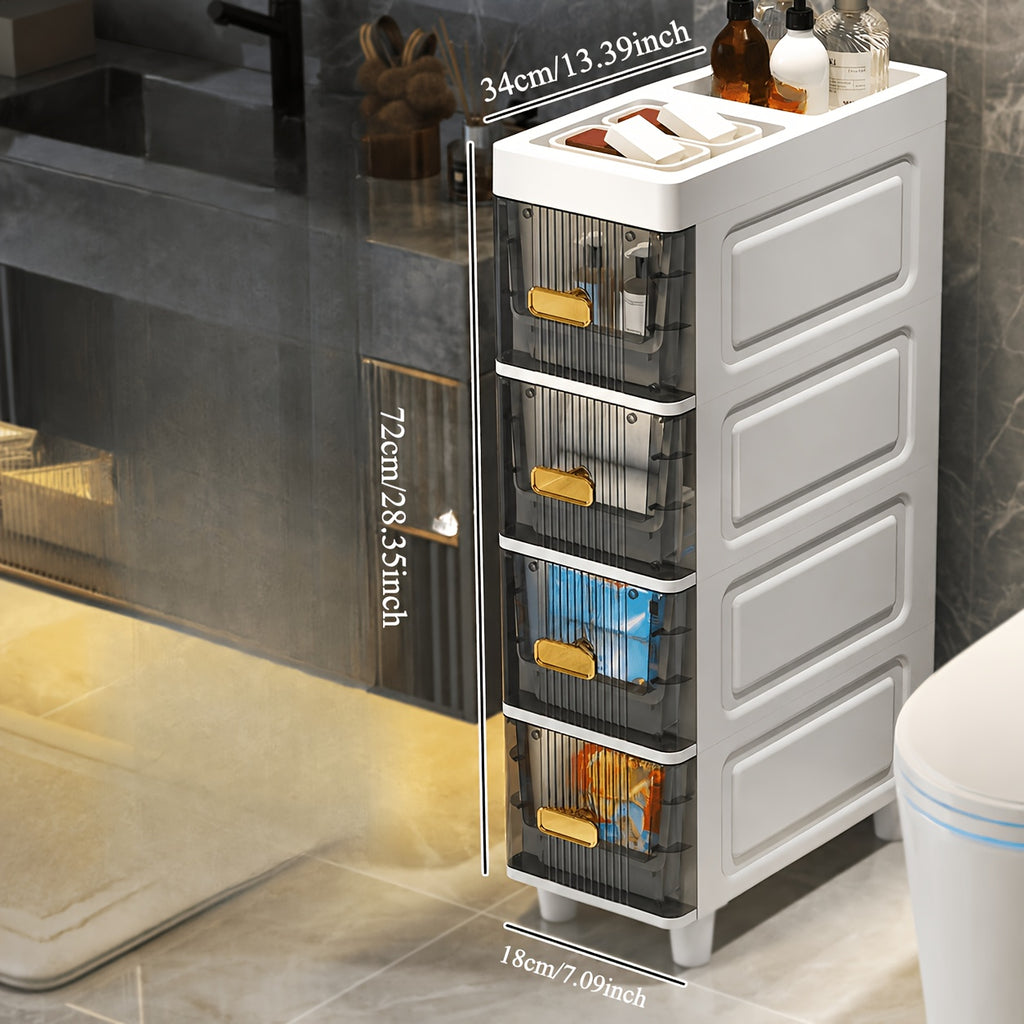 Slim Rolling Storage Cabinet with Drawers – Narrow Gap Organizer for Bathroom, Kitchen & Refrigerator Side Spaces, Multi-Layer Pull-Out Drawer Unit