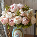 Artificial Peony Flowers 2 Bundles 26 Branches Lifelike Champagne Light Pink Fake Flower Bouquet – Wedding Home Decor French Country Floral Arrangement