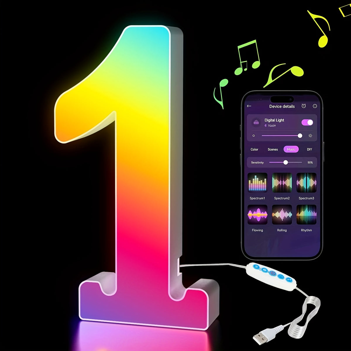 LED Alphabet Letter Lights with Music Sync, Colorful Flashing Marquee Letters for Bedroom, Party, Game Day & Festival Decor
