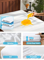 Waterproof Mattress Protector Ultra Soft Noiseless PU Liner – 18" Deep Pocket Fitted Mattress Cover for Twin Full Queen King, Machine Washable White Bed Protector