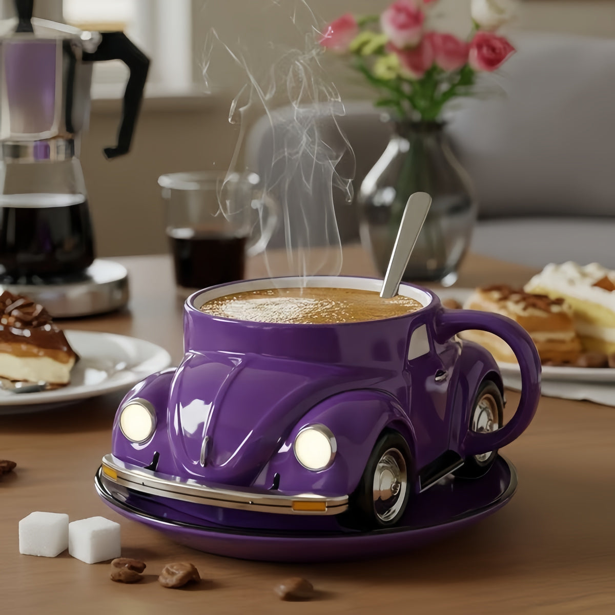 Vintage Car Shaped Resin Mug Ornament, Retro Classic Auto Coffee Cup Sculpture for Desktop, Office & Car Dashboard Decor, Unique Collectible Gift for Car Enthusiasts in 8 Colors