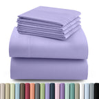 Hannah Bedding Sheet Set 6pcs Brushed Polyester 16" Deep Pocket – Embroidered Pillowcases Hotel Luxury Soft Bed Sheets for Twin Full Queen King Cal King, 24 Colors