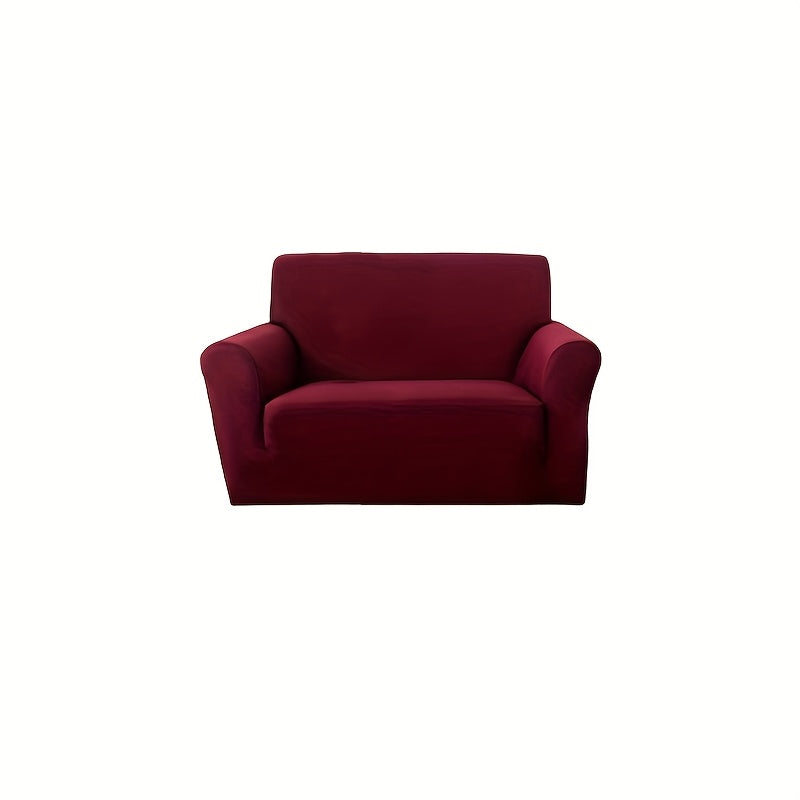 Stretch Sofa Cover Solid Color High Elasticity Anti-Slip Rod Slim Fit Couch Slipcover Machine Washable 1 2 3 4 Seater Black Burgundy Navy Grey