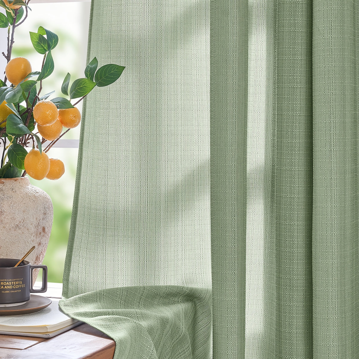 100% Blackout Curtains - 4 Panel Set, Boho Rustic Textured Grommet Drapes for Living Room & Bedroom, Privacy & Room Darkening, 4 Colors