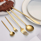 Elegant Golden Stainless Steel Cutlery Set 5-Piece – Knife, Fork, Soup Spoon & Dessert Spoon, Dishwasher Safe, for Home, Restaurant, Wedding & Celebrations
