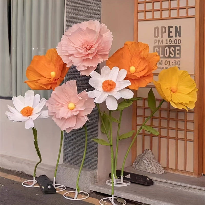Super Large Poppy Artificial Paper Flowers 1pc – Oversized Handcrafted Paper Art Flower for Wedding Scene, Shop Window & Home Decor, Fake Floral Centerpiece Decoration