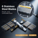 Men's Razor Shaving Kit 2 Handles 72 Blade Refills - Six-Layer Stainless Steel Safety Razor Set for Beard Mustache Grooming, Christmas Valentine Gift for Him