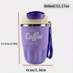 Vacuum Insulated Travel Coffee Mug 12oz – 316 Stainless Steel Double-Wall Tumbler with Carrying Strap, Keeps Hot & Cold 12+ Hours, Dishwasher Safe