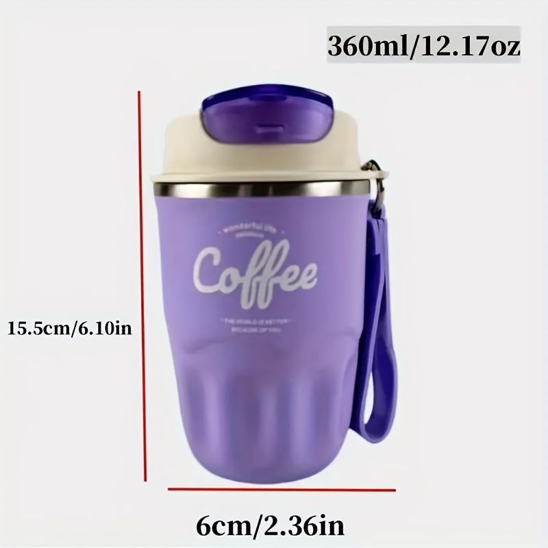 Vacuum Insulated Travel Coffee Mug 12oz – 316 Stainless Steel Double-Wall Tumbler with Carrying Strap, Keeps Hot & Cold 12+ Hours, Dishwasher Safe