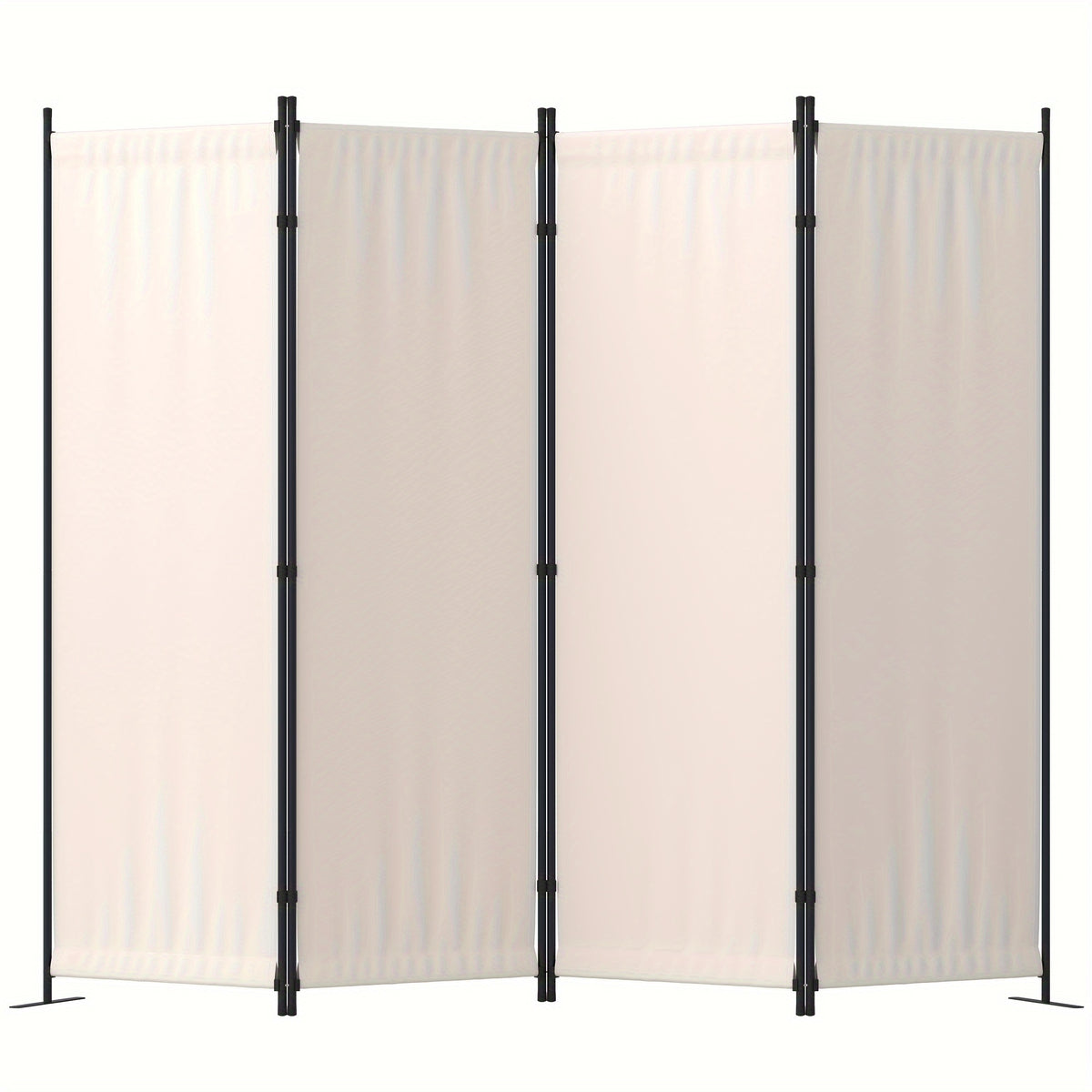 Room Divider 4 Panel Folding Privacy Screen – 67.5" Tall Cream Steel Frame Freestanding Partition for Bedroom Office Living Room