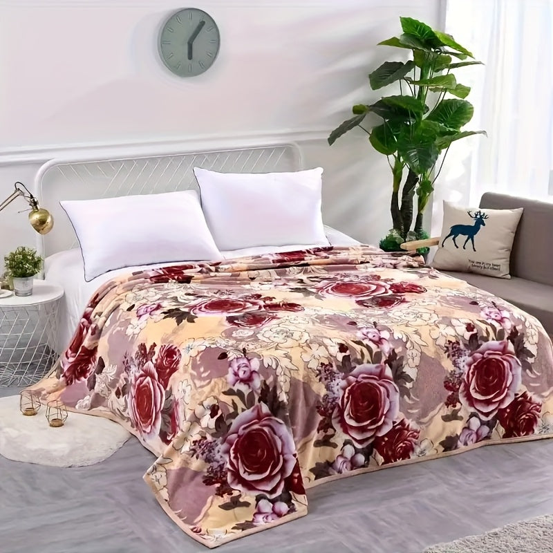 Floral Nap Blanket – Soft Lightweight All-Season Plush Polyester Throw | Blue Cloud & Yellow Flower Design, No Shedding | 3 Sizes