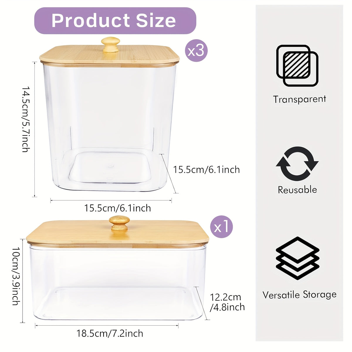 Laundry Storage Containers 4 Pack with Wooden Lids & Labels – Large Clear Rectangular Organizer Bins for Detergent Pods, Scent Boosters & Laundry Powder, Durable Plastic Laundry Room Organization