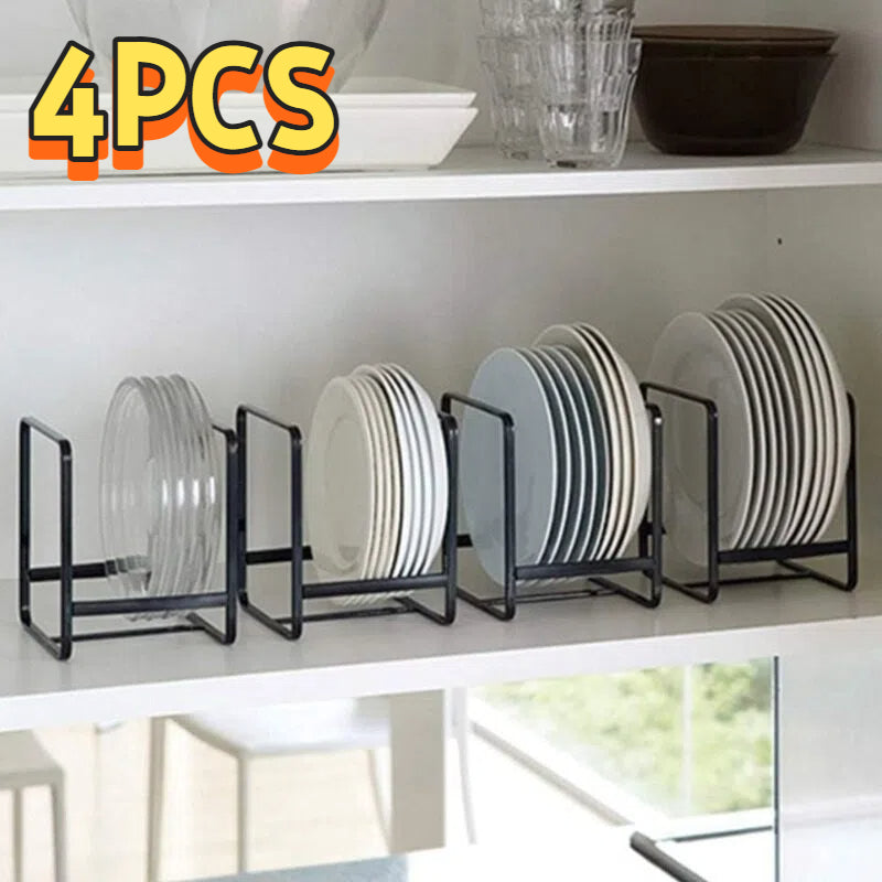 Stainless Steel Dish Rack Plate Organizer Set of 4 | Cabinet Countertop Dish Drainer Space Saving Kitchen Storage for Plates Bowls