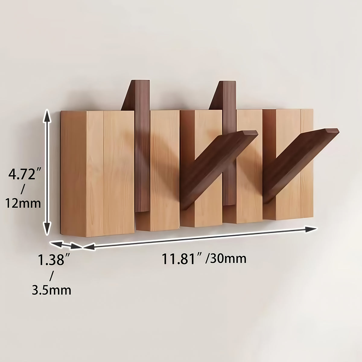 Wall-Mounted Coat Rack Natural Wood – Accordion Hook Rack for Entryway, 4/6/8/10 Hooks, Walnut & Beech Finish, Space-Saving Coat Hanger for Bedroom, Bathroom, Hallway