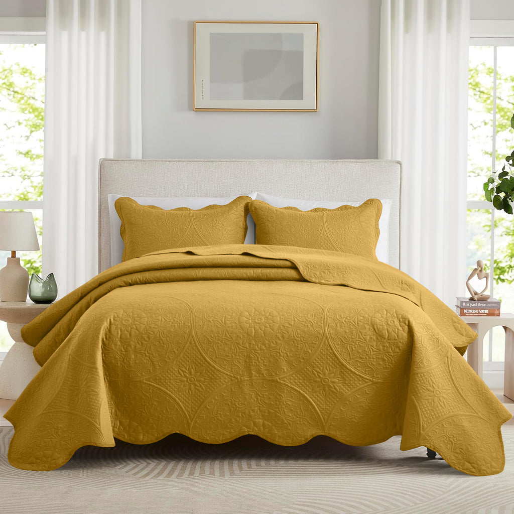Luxury Quilted Bedspread Set 3 Piece Floral Coverlet with Pillow Shams Breathable Lightweight All Season - Twin Queen King California King 16 Colors