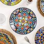Bohemian Ceramic Salad Plates Set of 6 – 8.5 Inch Colorful Dessert Plate Set, Microwave Oven & Dishwasher Safe, Boho Style Kitchen Dishes