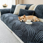 Bohemian Plush Sofa Pad Slipcover – Modern Luxury Faux Fur Non-Slip Couch Cover, All Season Machine Washable Pet Friendly Soft Seat Cushion Protector for Living Room Bedroom Office Home Decor