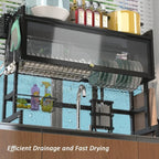 Multi-Tier Dish Rack with Dust-Proof Cover – Black Kitchen Countertop Drying Rack for Dishes, Drain Rack for Kitchen Sink, Space-Saving Utensil Storage Organizer for Household Kitchen
