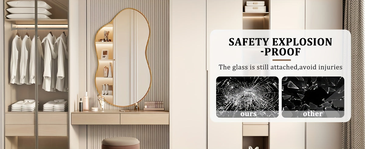 Irregular Wall Mirror Golden Asymmetrical Decorative Mirror Aviation Aluminum Alloy Frame for Bathroom Bedroom Living Room Entryway Cloakroom Modern Home Decor