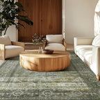 Sage Green Runner Rug Machine Washable Non-Slip - Boho Vintage Distressed Low Pile Flat Rug for Hallway Kitchen Entryway, Ultra-Thin Under-Door Fit, 11 Sizes