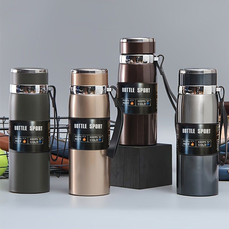 316 Stainless Steel Insulated Water Bottle 800ml/27oz with Carrying Sling - Keeps Cold 24 Hrs & Hot 10 Hrs, Portable Travel Bottle for Camping Hiking Driving, Gradient Blue Red Steel