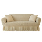 Seersucker Sofa Cover All-In-One Stretch Slipcover – Elastic Band Polyester Spandex Machine Washable Couch Protector for Armchair Loveseat 1 2 3 4 Seater Solid Color