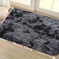 Tie-Dye Plush Mat Soft Absorbent Non-Slip Machine Washable Floor Mat for Living Room Bedroom Bathroom Dark Gray Black Light Gray Pink