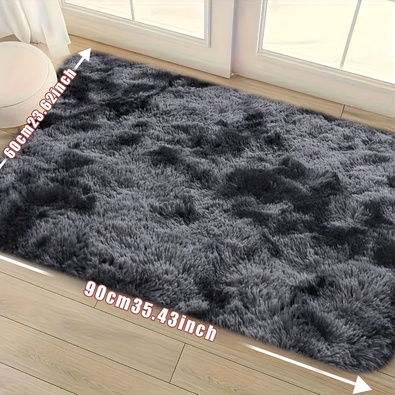 Tie-Dye Plush Mat Soft Absorbent Non-Slip Machine Washable Floor Mat for Living Room Bedroom Bathroom Dark Gray Black Light Gray Pink