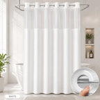 Hookless Shower Curtain Waffle Pattern with Snap-On Liner - Luxury Hotel Style Bathroom Decor, No Hooks Needed, Cloud White Dark Night Deep Gray, Holiday Housewarming Gift