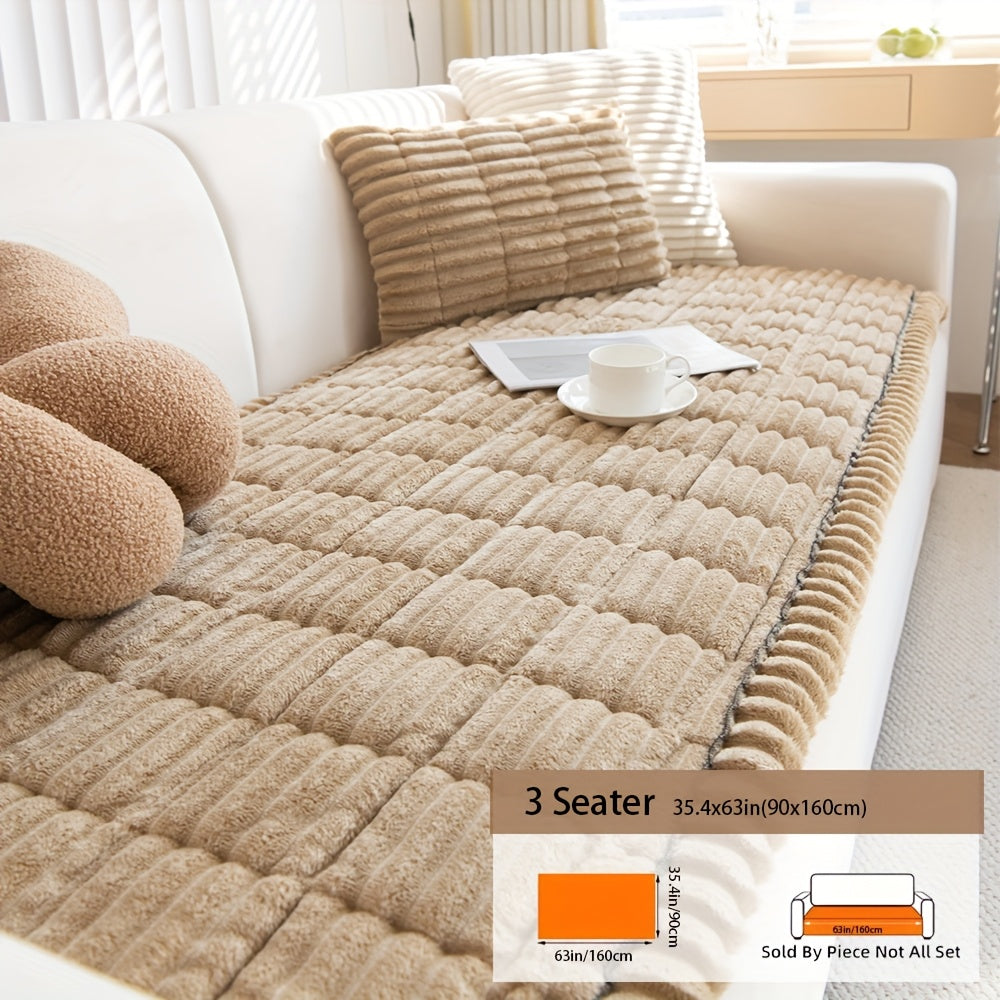 Fuzzy Quilted Pet Couch Cover Non-Slip Washable – Short Plush 100% Polyester Sofa Protector for Dogs, 5 Colors, Armchair Loveseat 2/3/4-Seater & Sectional Slipcover
