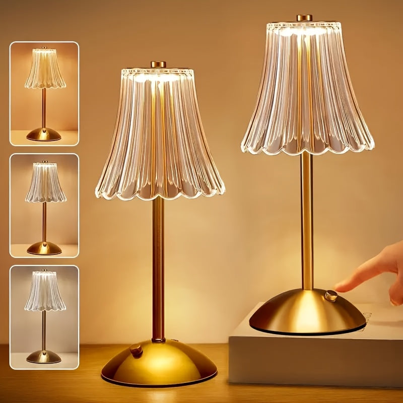 Vintage Crystal LED Table Lamp USB Rechargeable, 3-Color Dimmable Touch Control Night Light for Bedroom, Living Room, Office & Reading – Modern Elegant Design