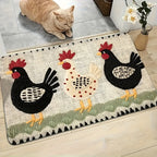 Welcome Door Mat - Embroidered Rooster Design Non-Woven Indoor Outdoor Floor Mat for Entrance Bathroom Kitchen Porch and Study